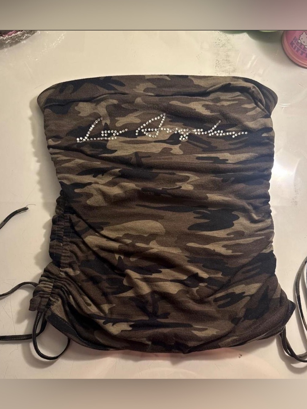 ROMWE Camo Rhinestone Ruched Tube
Top Size M